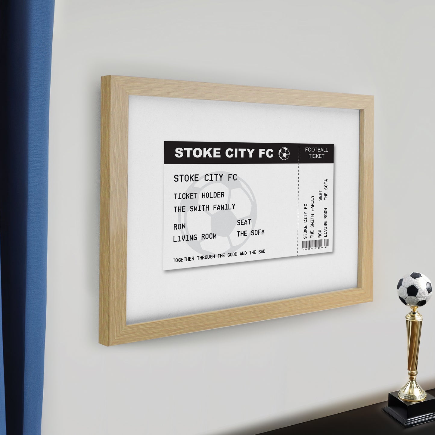 Personalised Football Ticket Oak Poster Frame