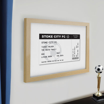 Personalised Football Ticket Oak Poster Frame