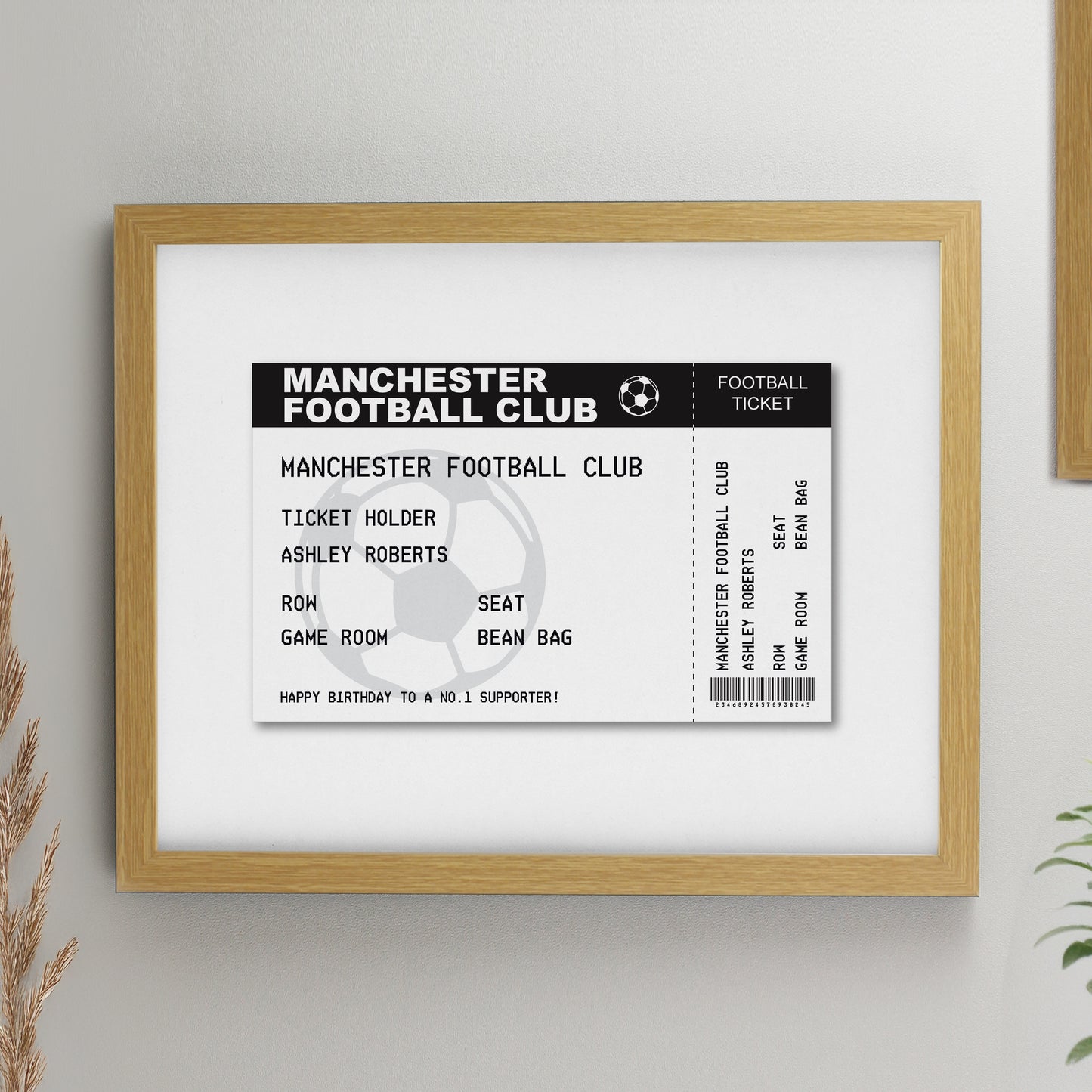 Personalised Football Ticket Oak Poster Frame