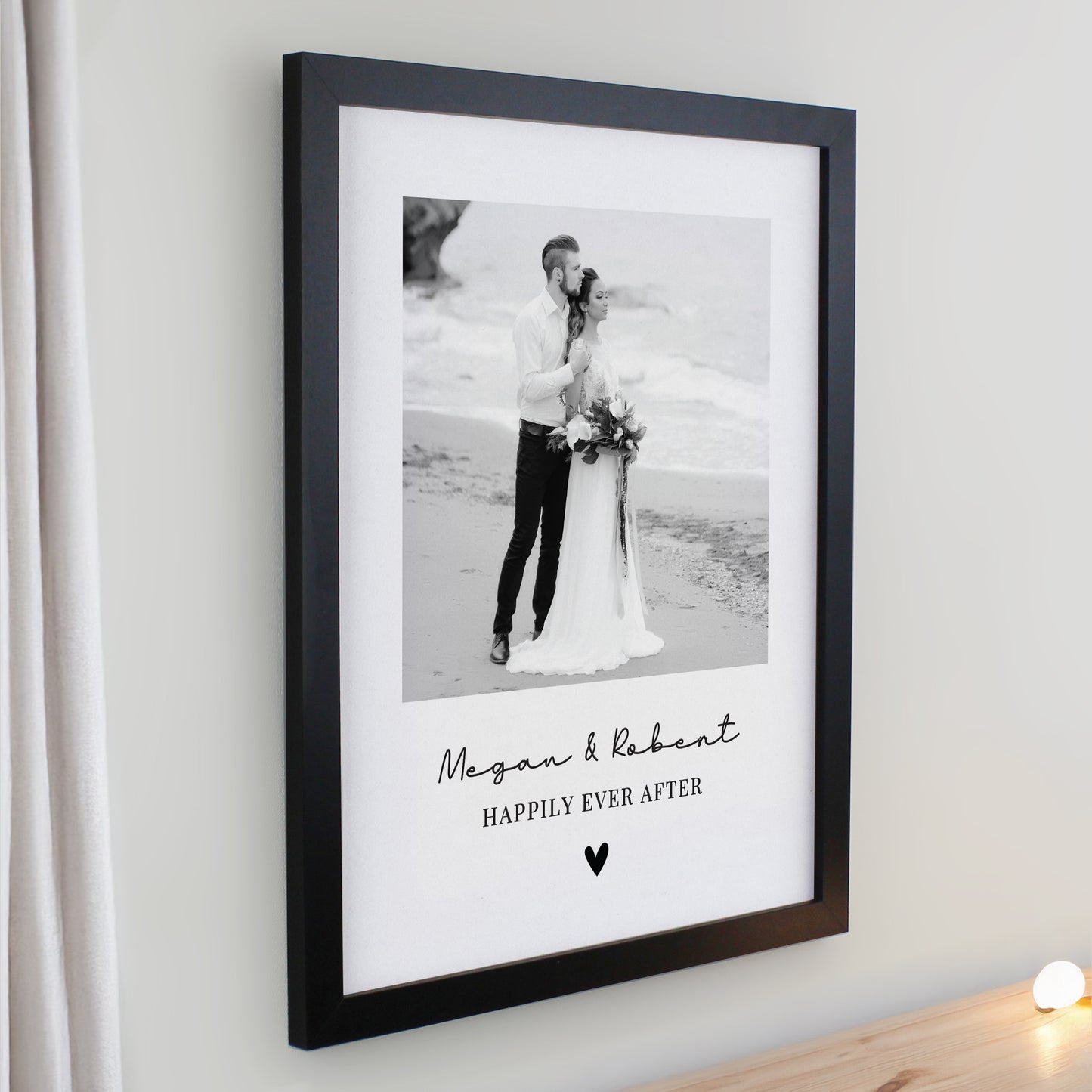Personalised Heart Photo Upload Black Poster Frame