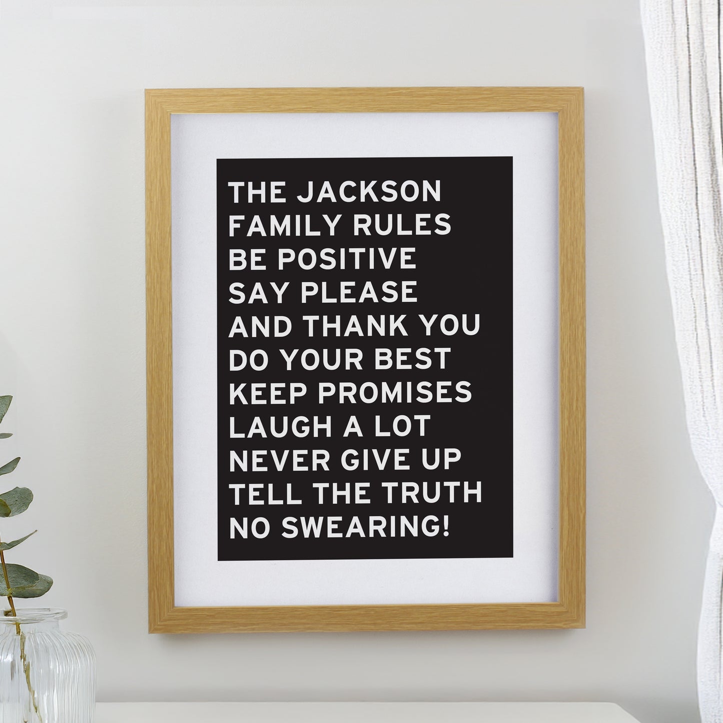 Personalised Typography Oak Poster Frame