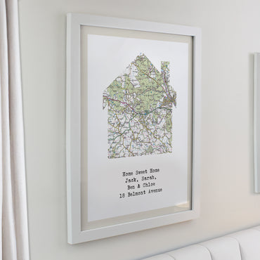Personalised Present Day Map Home White Poster Frame