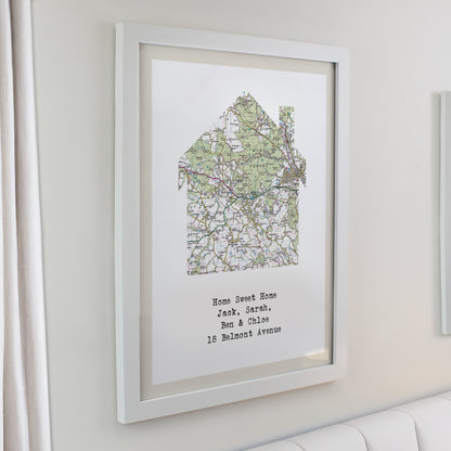 Personalised Present Day Map Home White Poster Frame