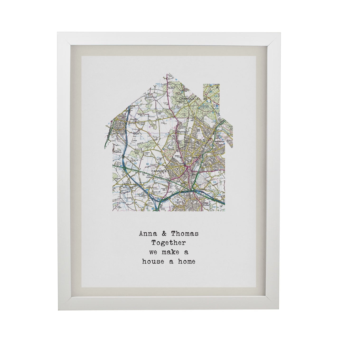Personalised Present Day Map Home White Poster Frame