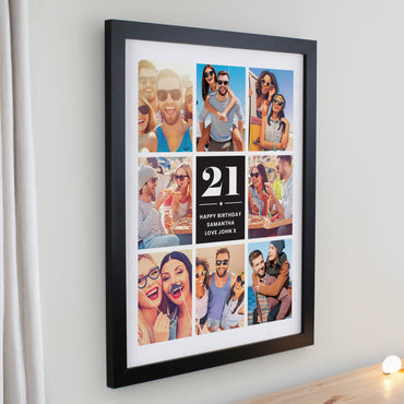 Personalised Big Number Multi Photo Upload Black Poster Frame