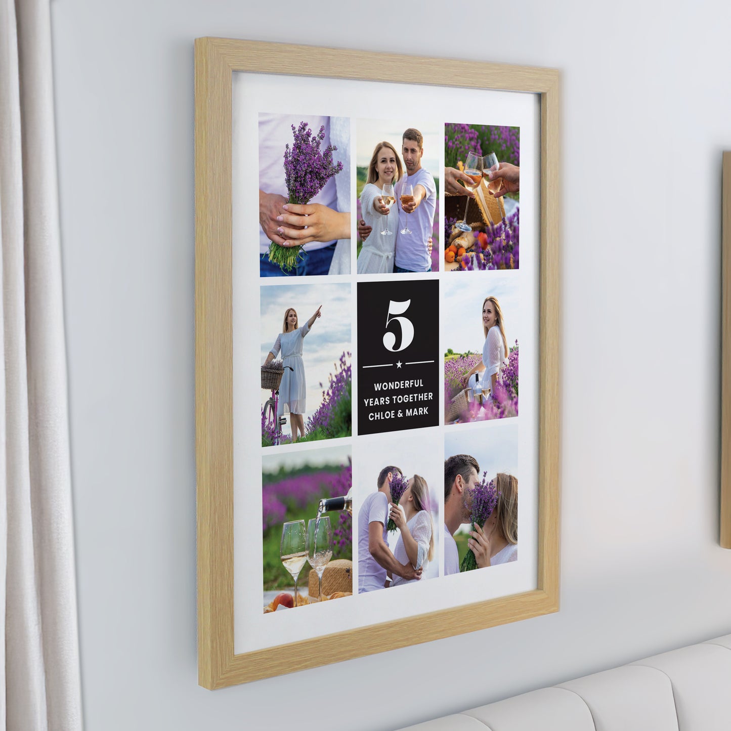 Personalised Big Number Multi Photo Upload Oak Poster Frame