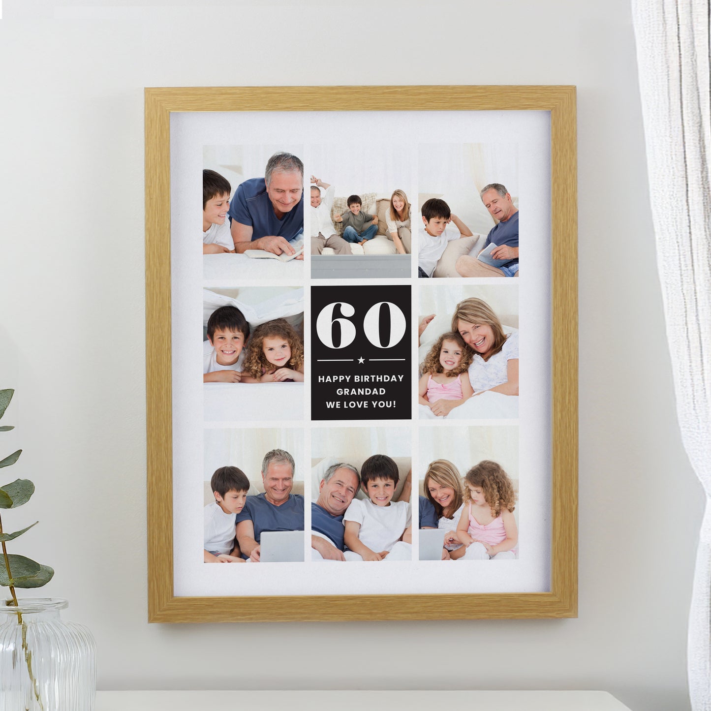 Personalised Big Number Multi Photo Upload Oak Poster Frame