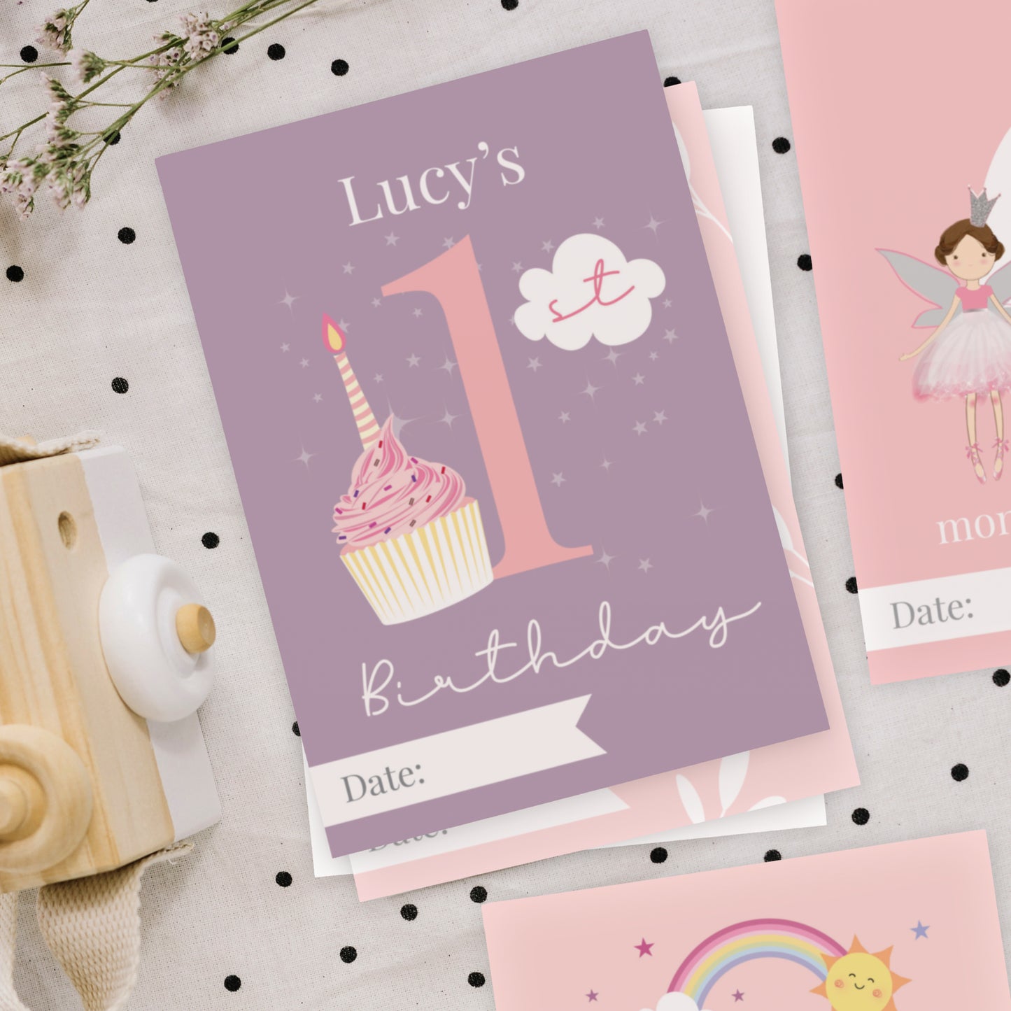 Personalised Fairy Princess Baby Milestone Cards