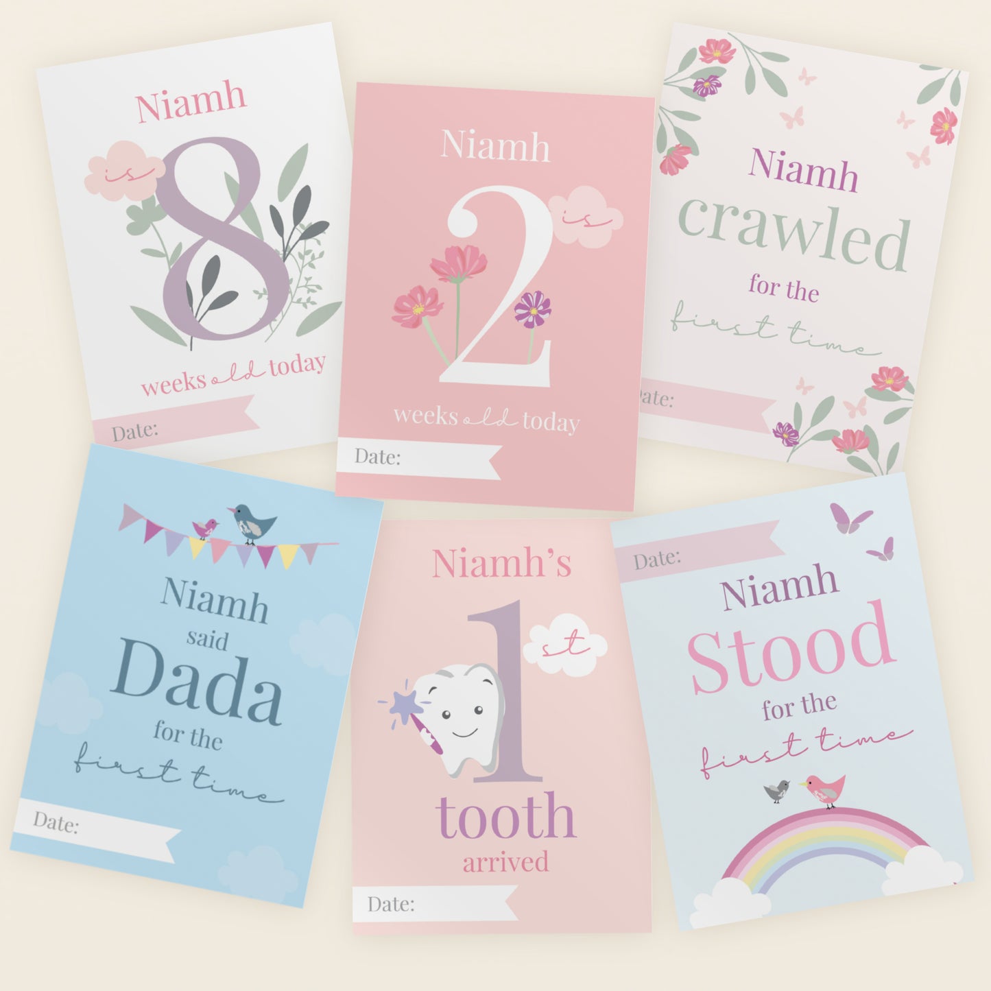 Personalised Fairy Princess Baby Milestone Cards