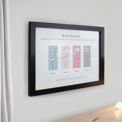 Personalised Birth Flower Family of 4 Black Framed Print