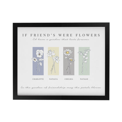 Personalised Birth Flower Family of 4 Black Framed Print