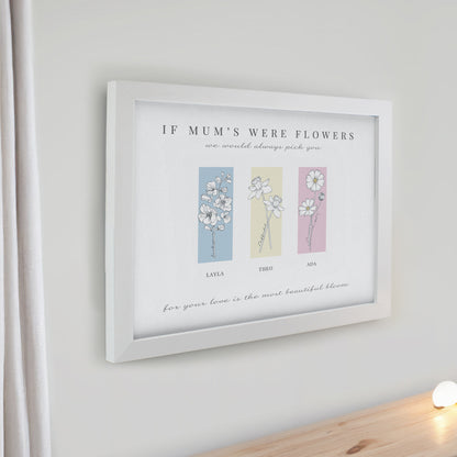 Personalised Birth Flower Family of 3 White Framed Print