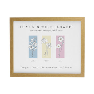 Personalised Birth Flower Family of 3 Oak Framed Print