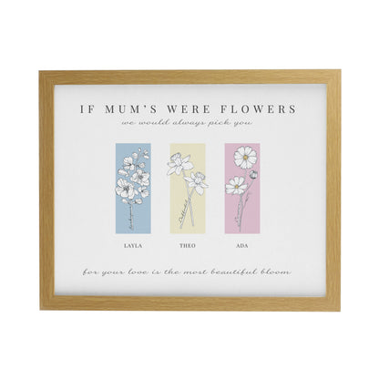 Personalised Birth Flower Family of 3 Oak Framed Print