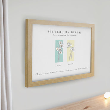Personalised Birth Flower Family of 2 Oak Framed Print
