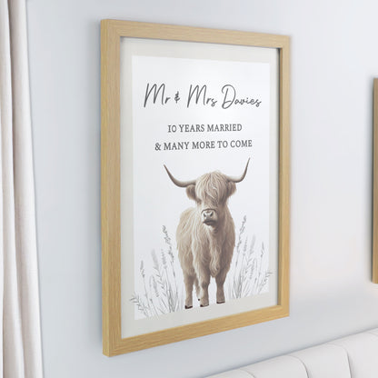 Personalised Highland Cow Oak Poster Frame