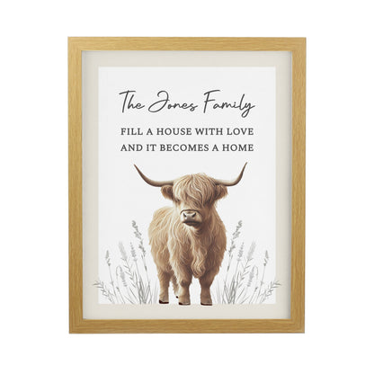 Personalised Highland Cow Oak Poster Frame