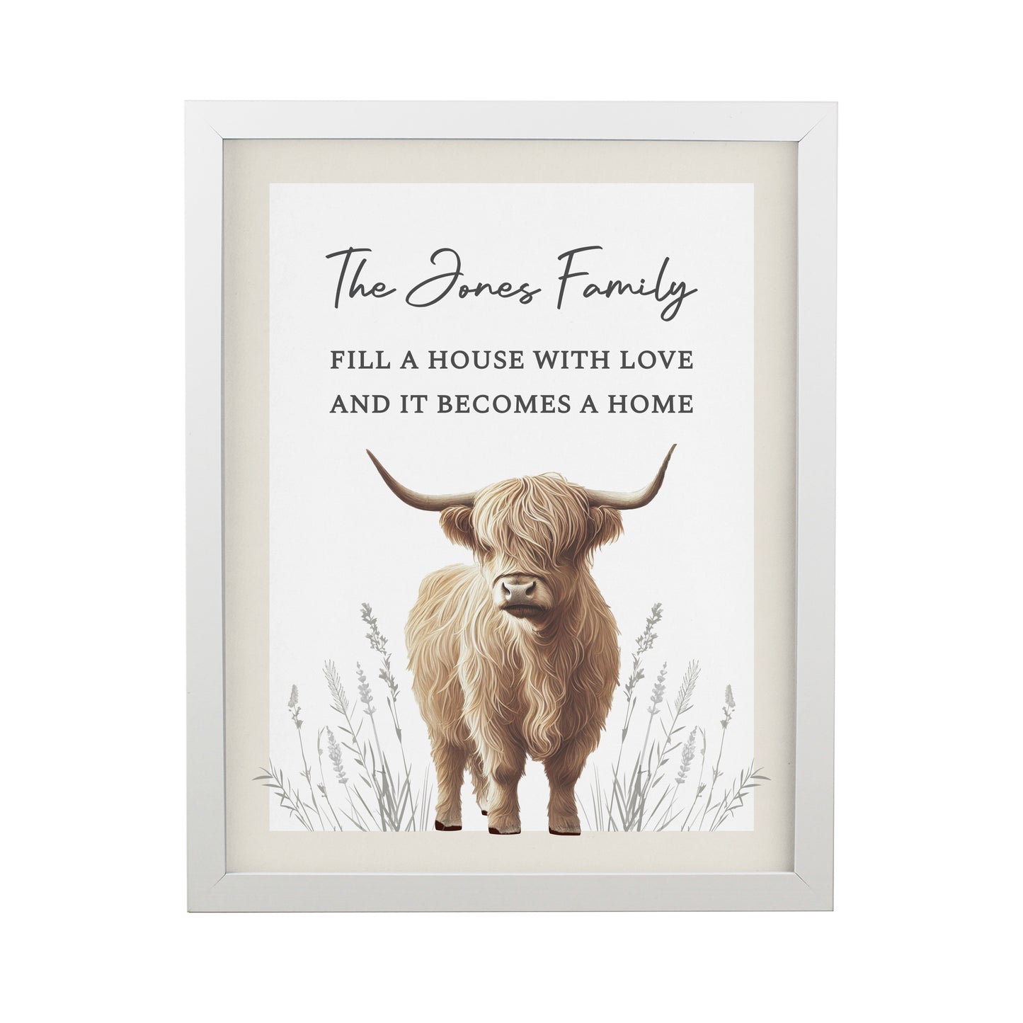Personalised Highland Cow White Poster Frame