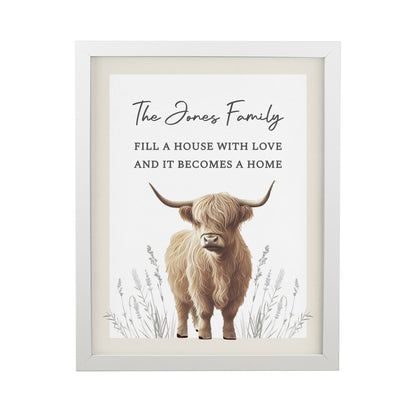 Personalised Highland Cow White Poster Frame