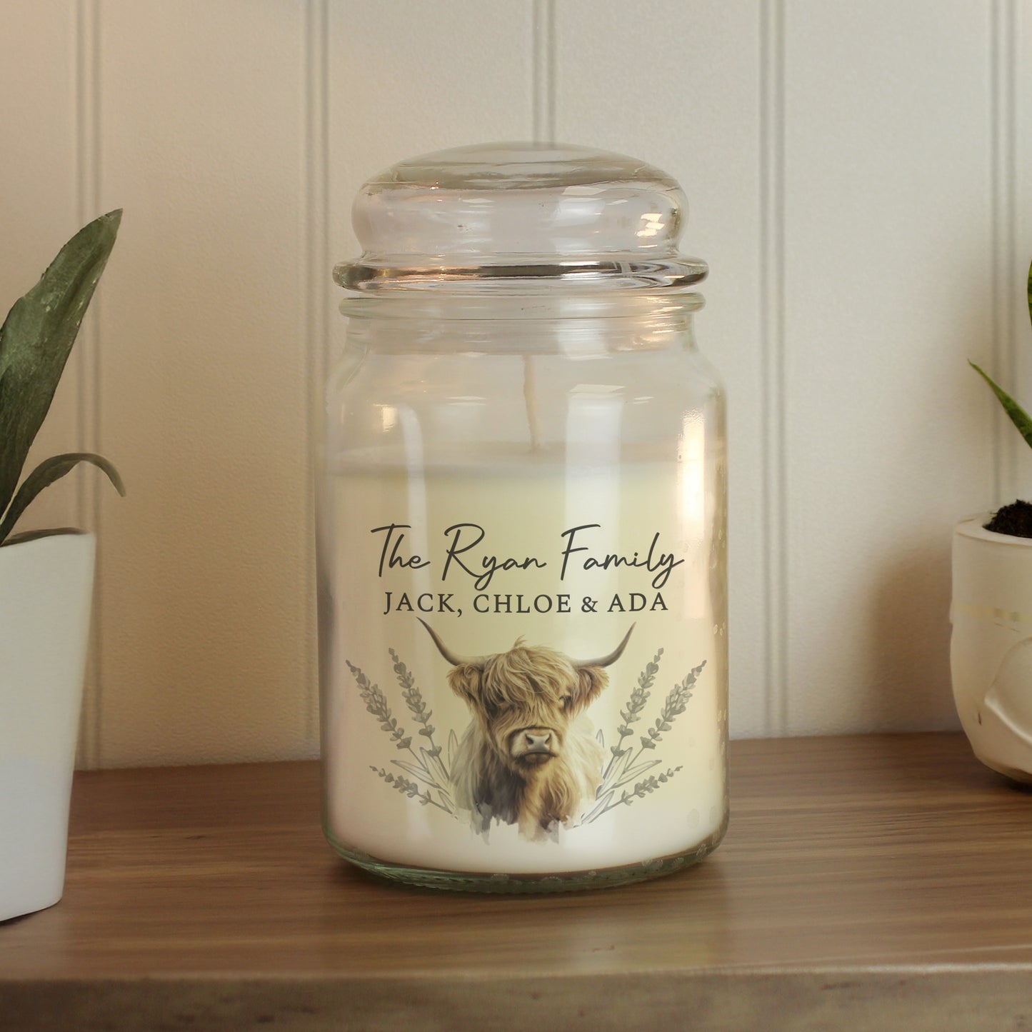 Personalised Highland Cow Large Candle Jar