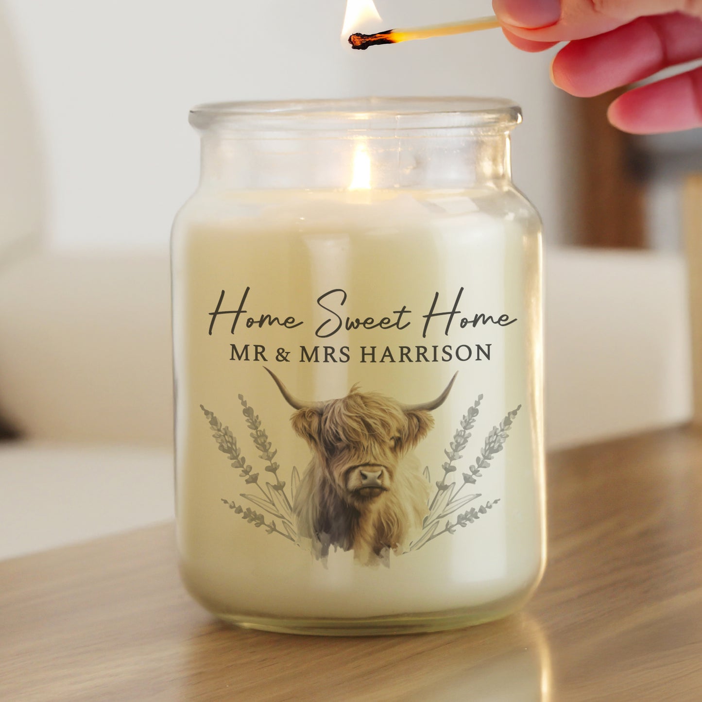 Personalised Highland Cow Large Candle Jar