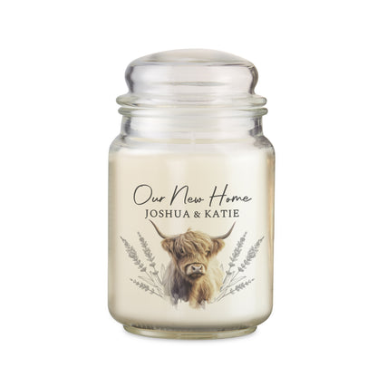 Personalised Highland Cow Large Candle Jar