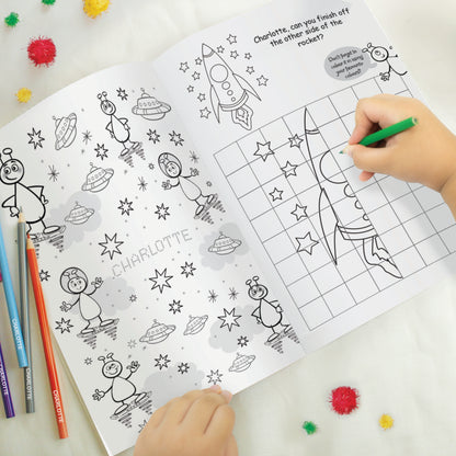 Personalised Space Colouring Book with Pencil Crayons