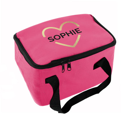 Personalised Gold Heart Pink Lunch Bag