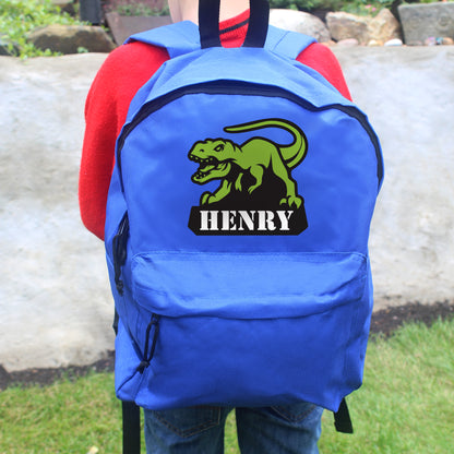 Personalised Dinosaur Blue Backpack