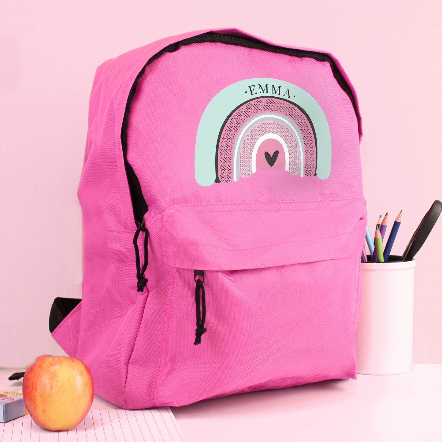 Personalised Pastel Rainbow Pink Backpack
