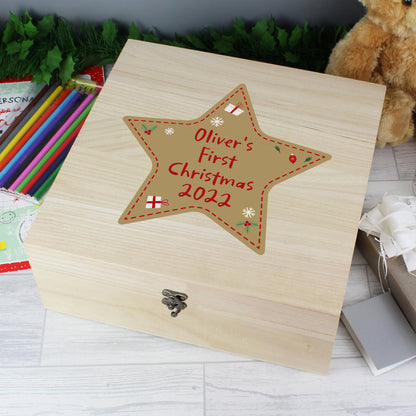Personalised Christmas Star Large Wooden Keepsake Box
