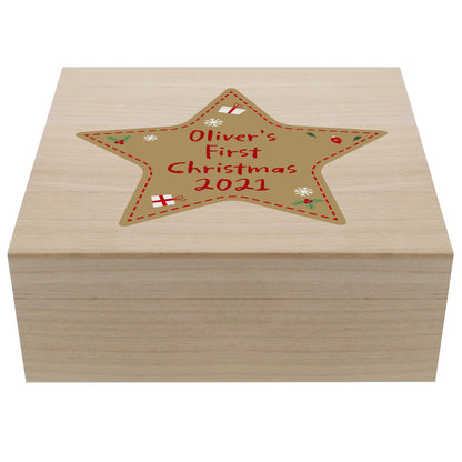 Personalised Christmas Star Large Wooden Keepsake Box