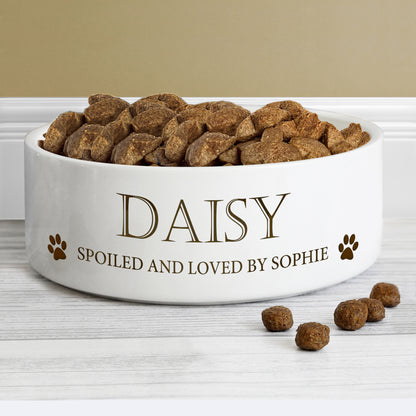 Personalised Paws 15cm Medium White Pet Bowl