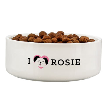 Personalised I Love my Dog - Cute Design 15cm Medium Ceramic White Pet Bowl