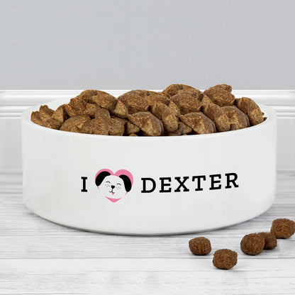 Personalised I Love my Dog - Cute Design 15cm Medium Ceramic White Pet Bowl