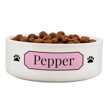 Personalised Pink Plaque 15cm Medium Pet Bowl