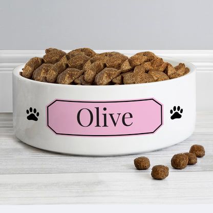 Personalised Pink Plaque 15cm Medium Pet Bowl
