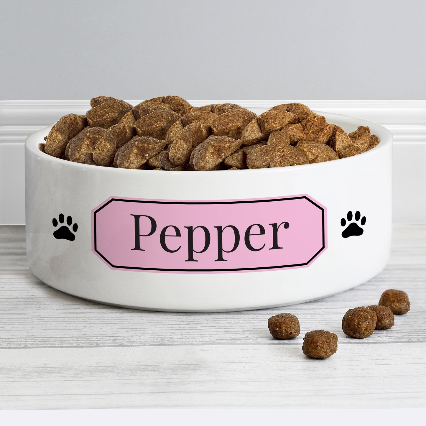Personalised Pink Plaque 15cm Medium Pet Bowl