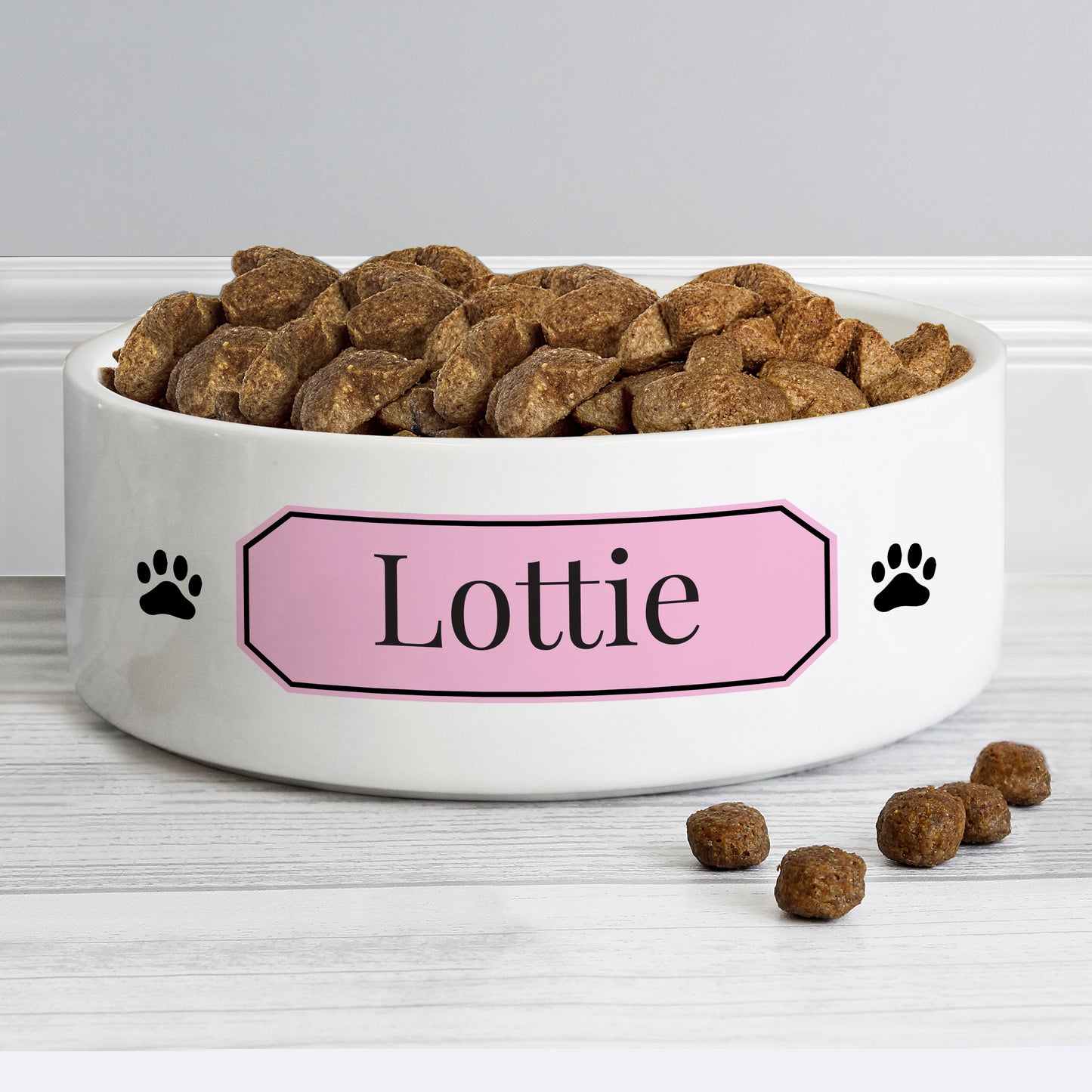 Personalised Pink Plaque 15cm Medium Pet Bowl