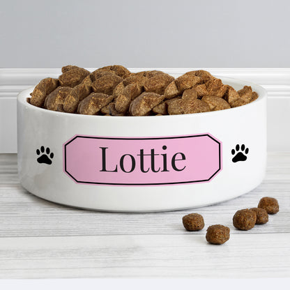 Personalised Pink Plaque 15cm Medium Pet Bowl
