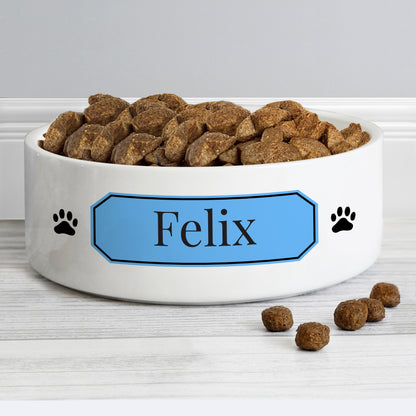 Personalised Blue Plaque 15cm Medium Pet Bowl