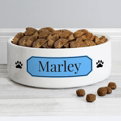 Personalised Blue Plaque 15cm Medium Pet Bowl