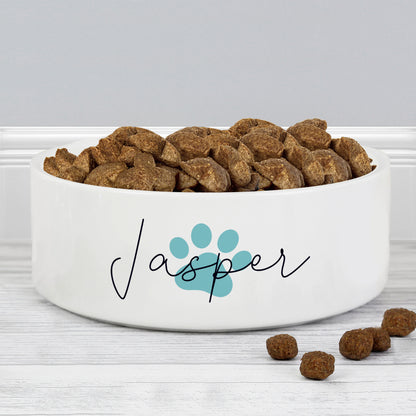 Personalised Blue Paw Print Name 15cm Medium Pet Bowl