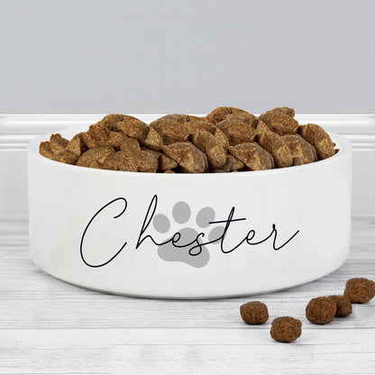 Personalised Grey Paw Print Name 15cm Medium Pet Bowl
