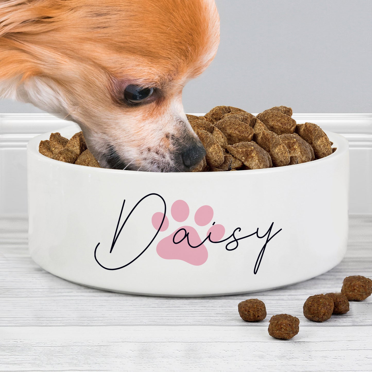 Personalised Pink Paw Print Name 15cm Medium Pet Bowl