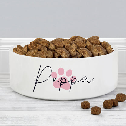 Personalised Pink Paw Print Name 15cm Medium Pet Bowl