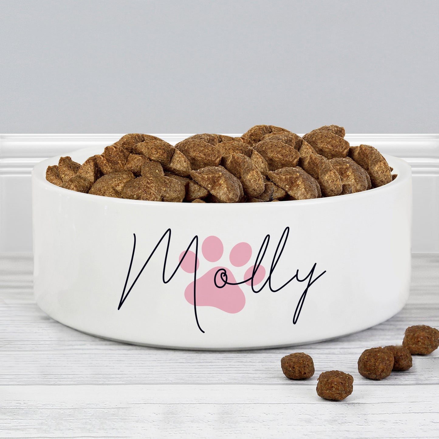 Personalised Pink Paw Print Name 15cm Medium Pet Bowl