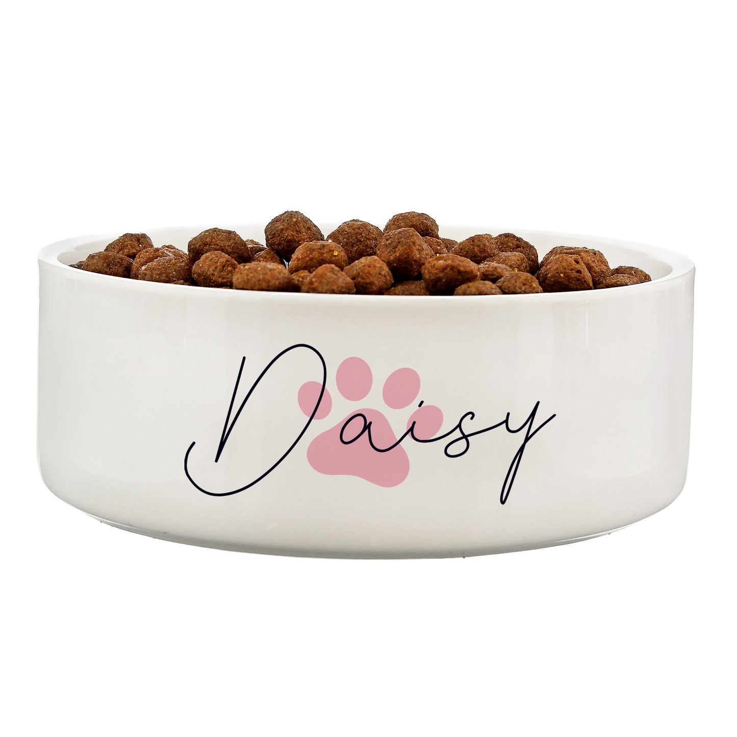 Personalised Pink Paw Print Name 15cm Medium Pet Bowl
