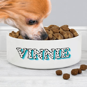 Personalised Blue Spots Name 15cm Medium Pet Bowl