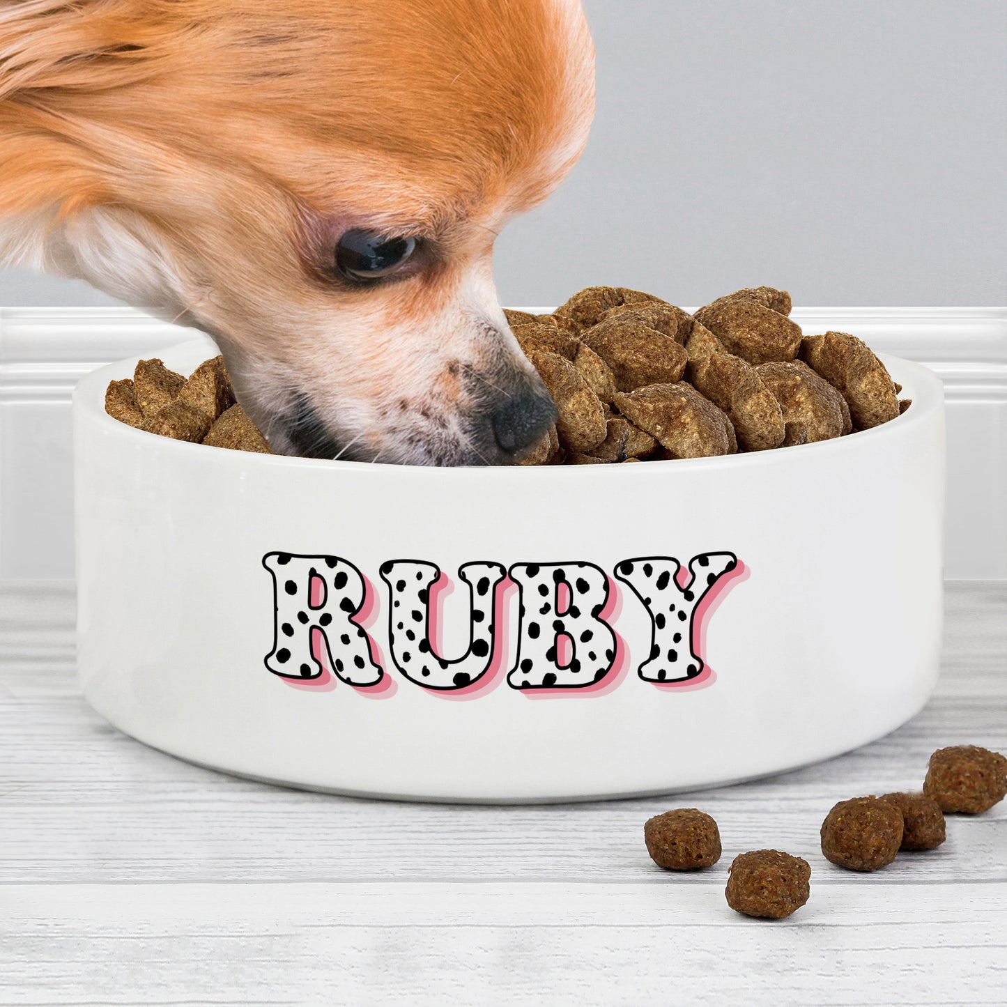 Personalised Pink Spots Name 15cm Medium Pet Bowl